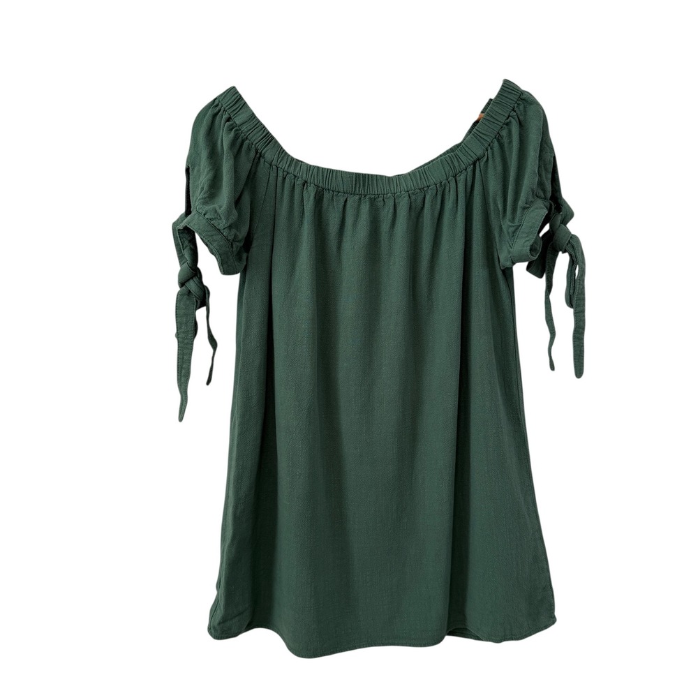 Lulus Al Fresco Evenings Off The Shoulder Mini Dress L Green Rayon Cotton Boho - Picture 2 of 10
